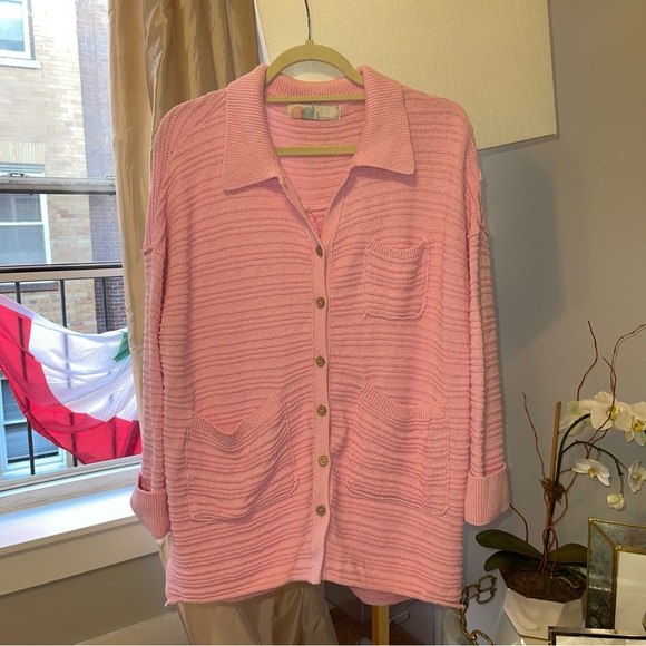 Free People Beach Day Dreaming Button Up Pink Cardigan - Picture 4 of 9